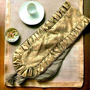 Olive Colors Table Runner Pleated & Fancy!